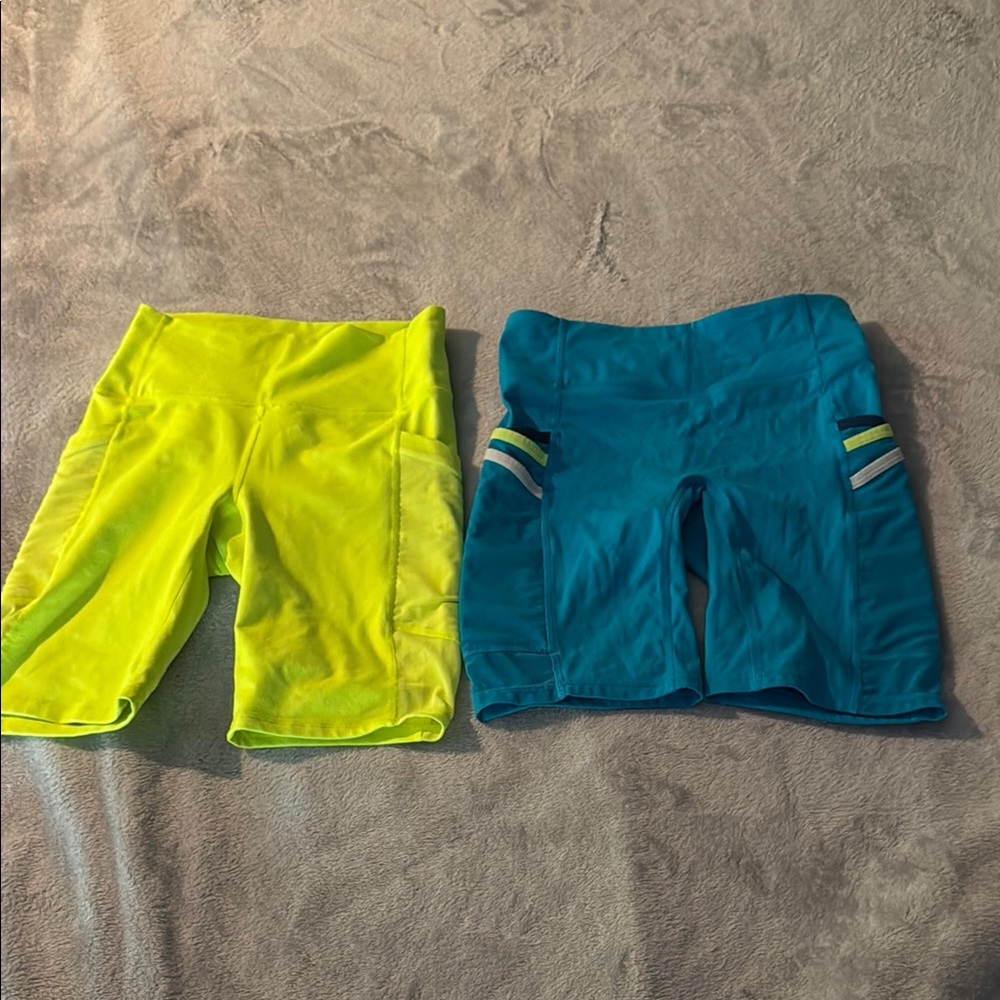 Fabletics Neon Yellow and Teal Athletic Shorts